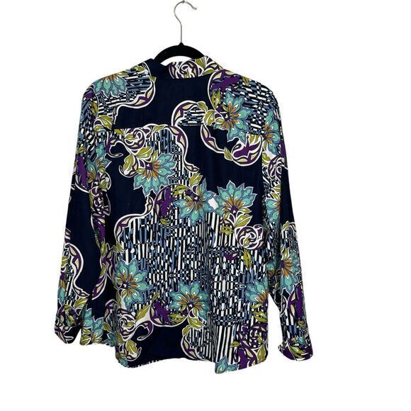 CHICOS Size 3 US XL No Iron Print Blouse Abstract Floral Print Button Up Shirt - Picture 2 of 3